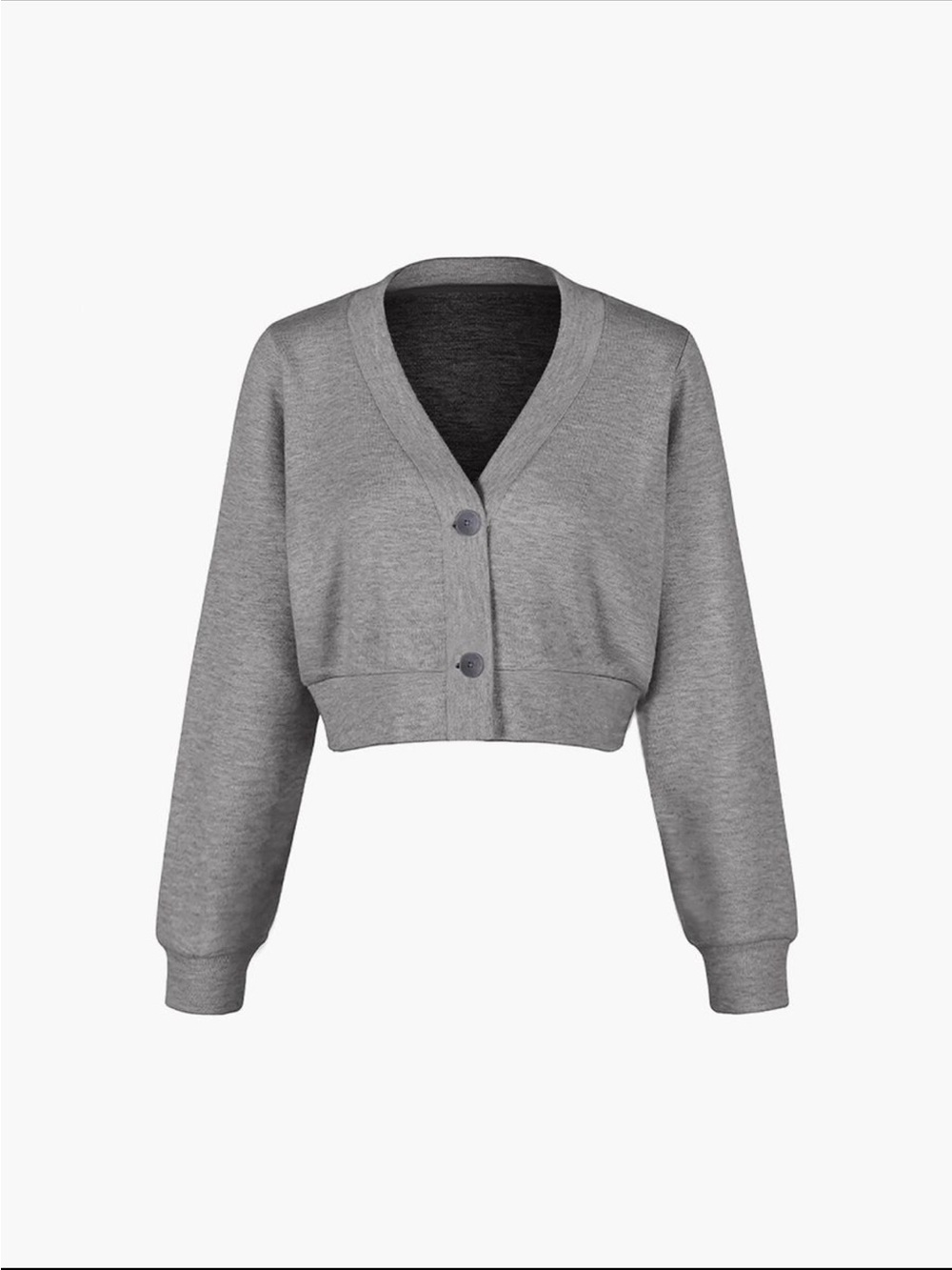 Commense Gray Cropped V-Neck Button Cardigan